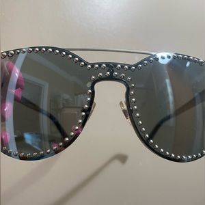 Used Versace/mirrored studded sunglasses w two missing studs in front.